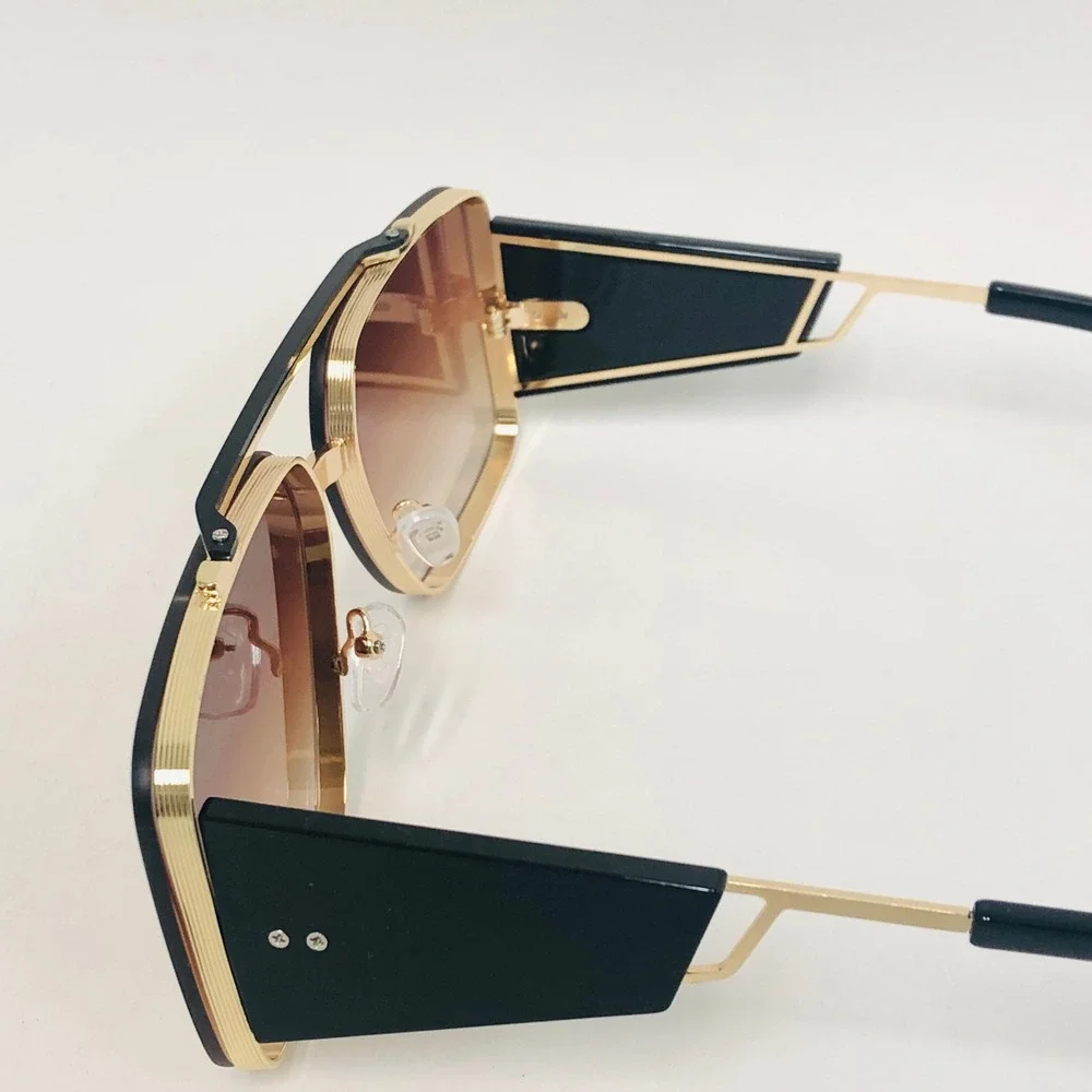 Mens Oversize Square Sunglasses Gold Frame Gradient Brown Lenses Fashion Eyewear